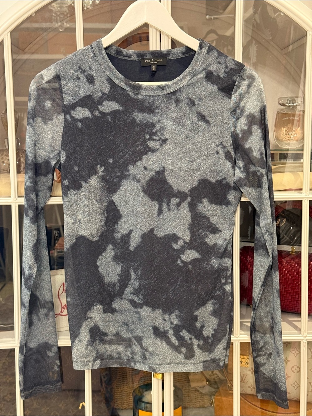 rag & bone Black & Gray Tie-Dye Long Sleeve sheer Top